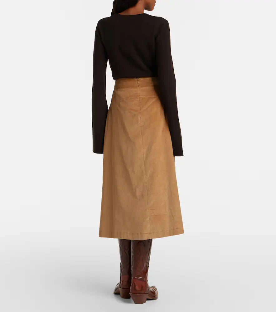 Gabriela Hearst Wesley pleated cotton corduroy midi skirt | Thumbnail 6