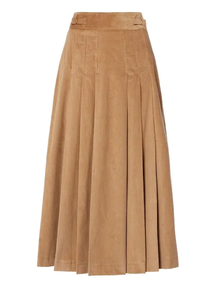 Wesley pleated cotton corduroy midi skirt