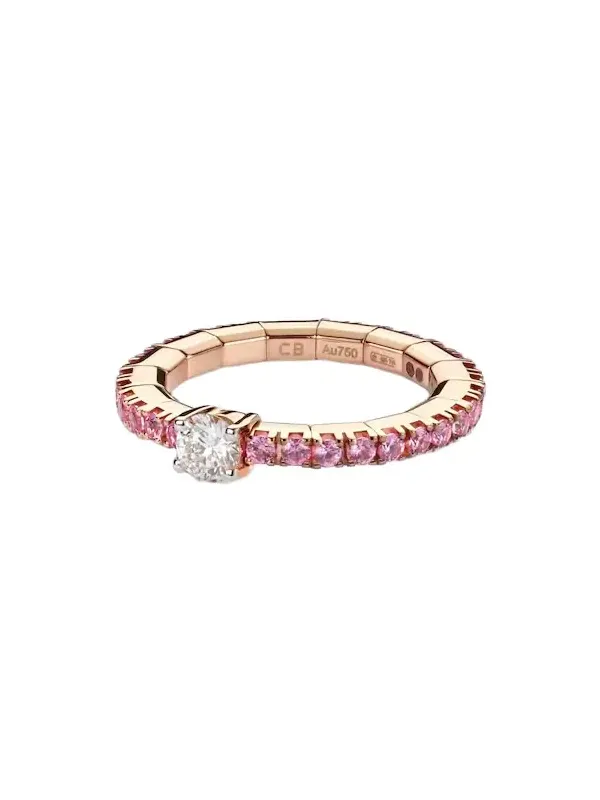 Stretchy 18kt rose gold ring with diamond and sapphires Stretchy 18kt rose gold ring with diamond and sapphires