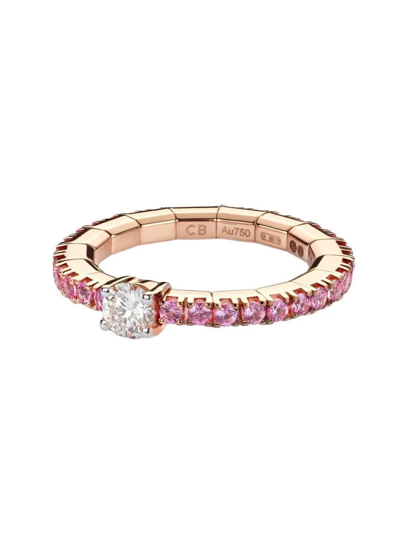 Stretchy 18kt rose gold ring with diamond and sapphires Stretchy 18kt rose gold ring with diamond and sapphires