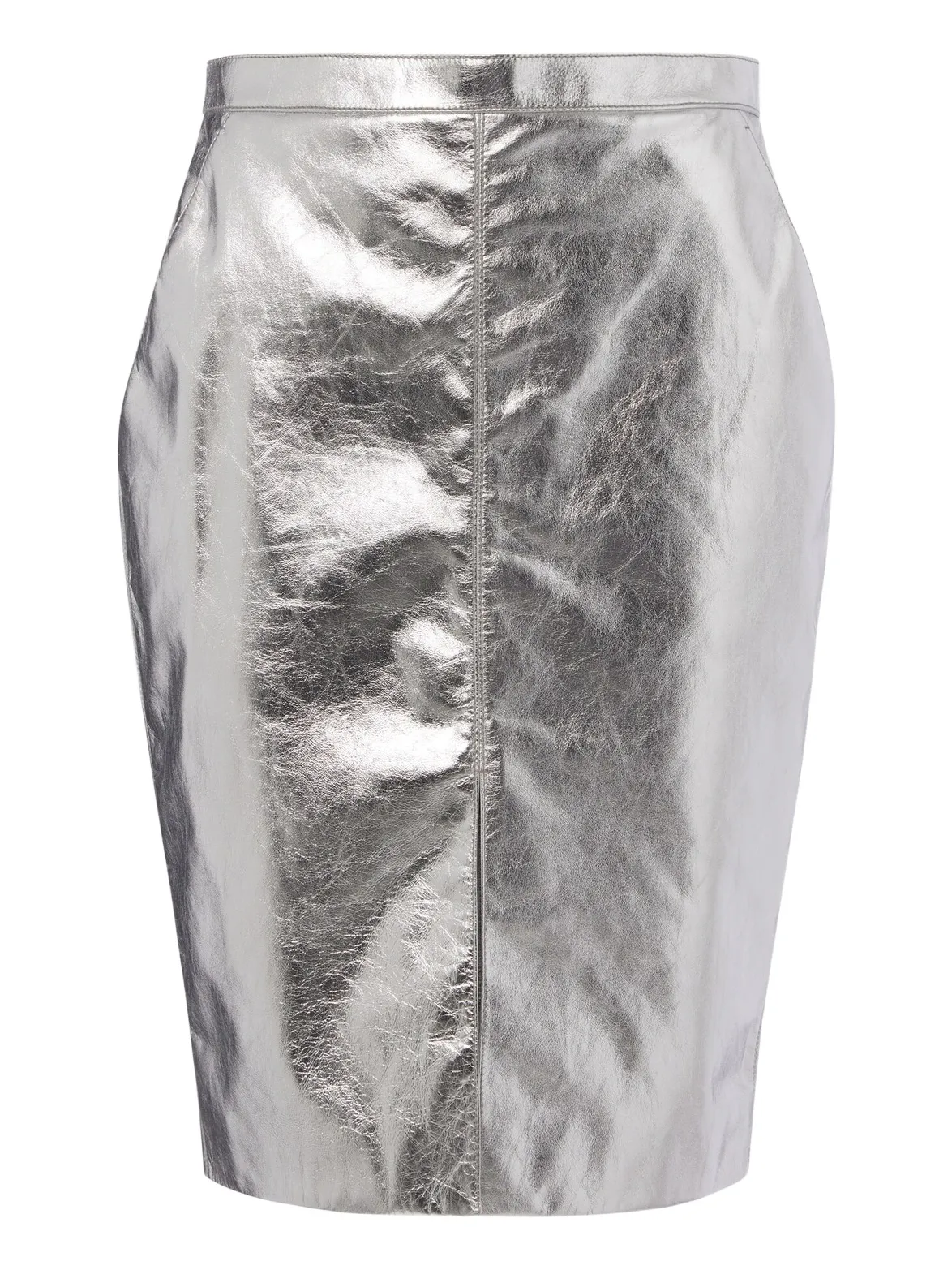 Metallic leather pencil skirt