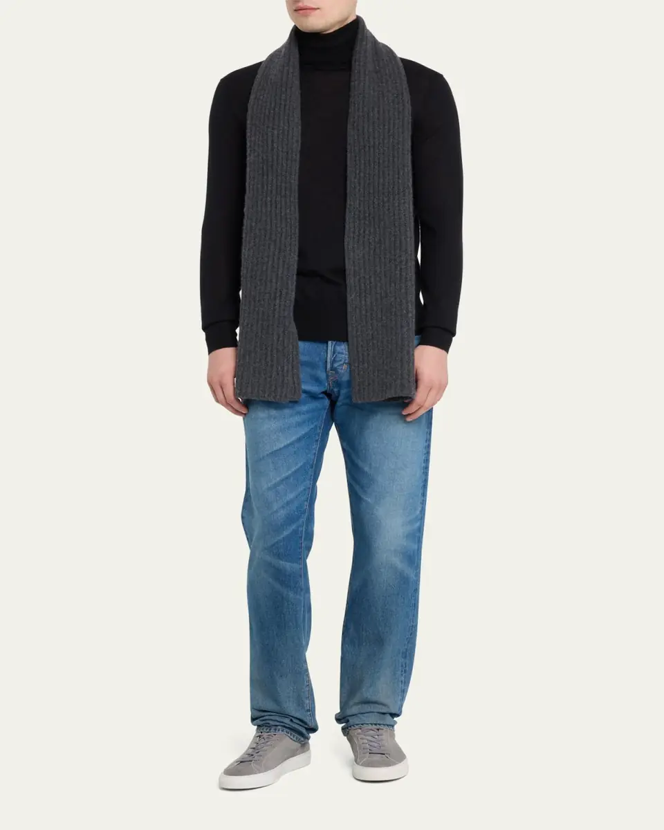 Bergdorf Goodman Ribbed Cashmere Scarf, Black | Thumbnail 5