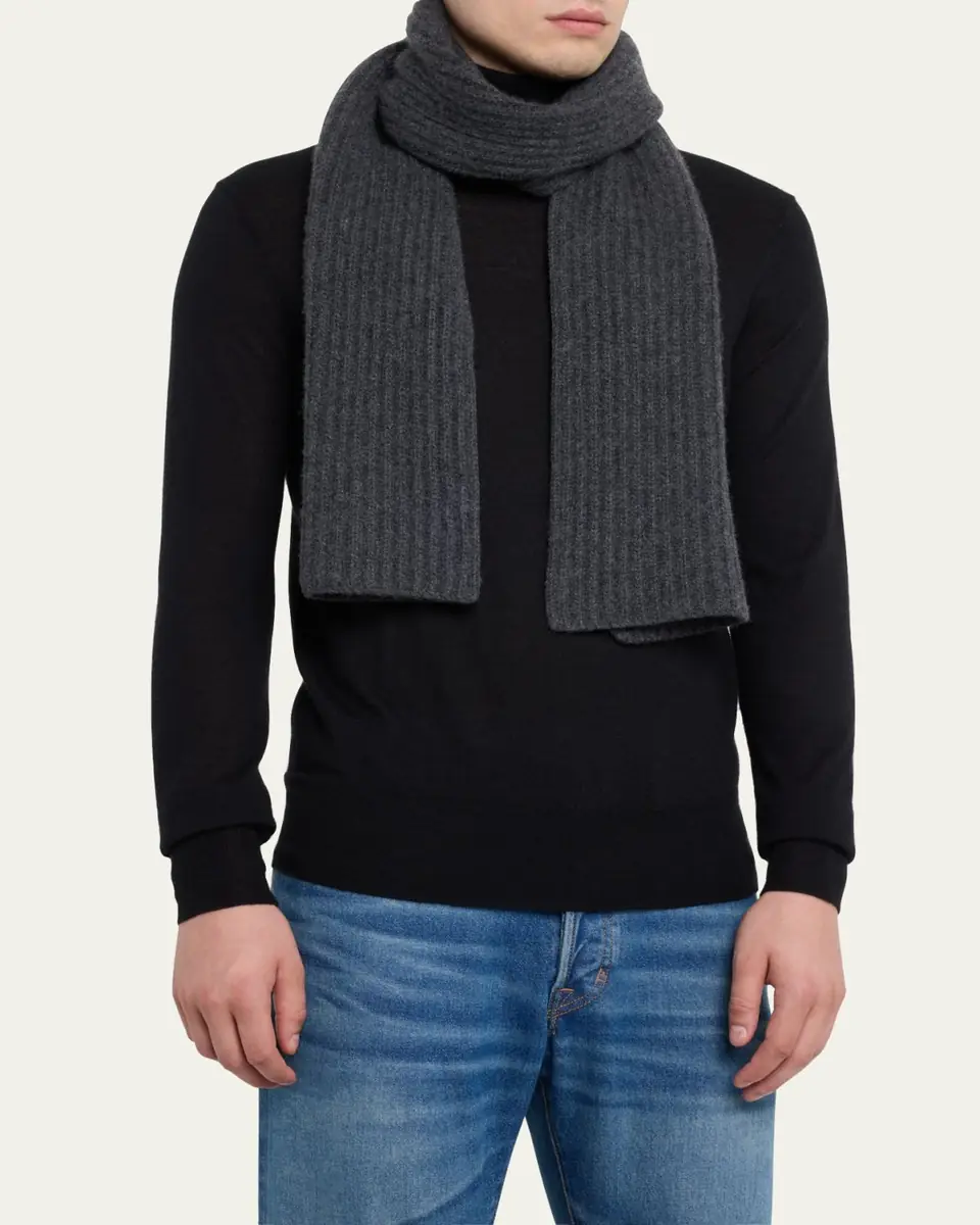 Bergdorf Goodman Ribbed Cashmere Scarf, Black | Thumbnail 6