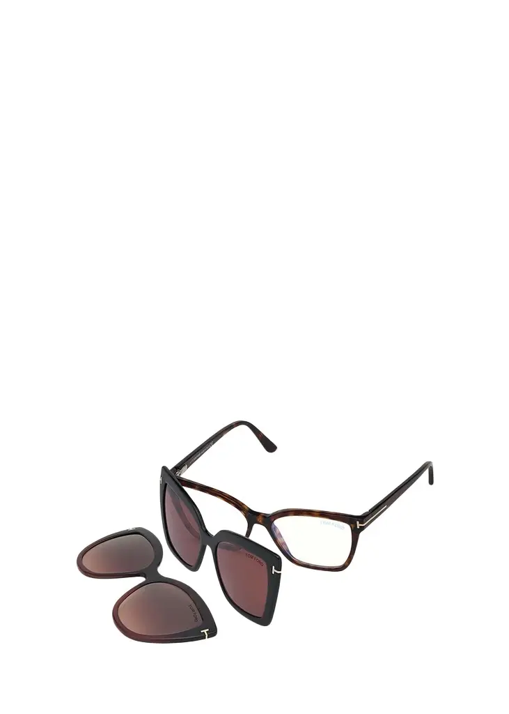 Tom Ford Square Blue-Block Optical Frames w/ Two Magnetic Sunglasses Clips
