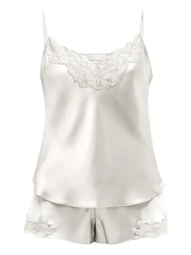 Bijoux Short Lace-Trim Silk Pajama Set
