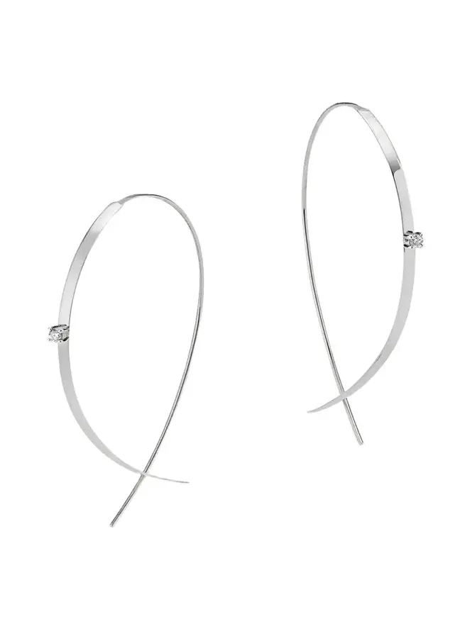 14K Gold Small Flat Diamond Hoop Earrings 14K Gold Small Flat Diamond Hoop Earrings