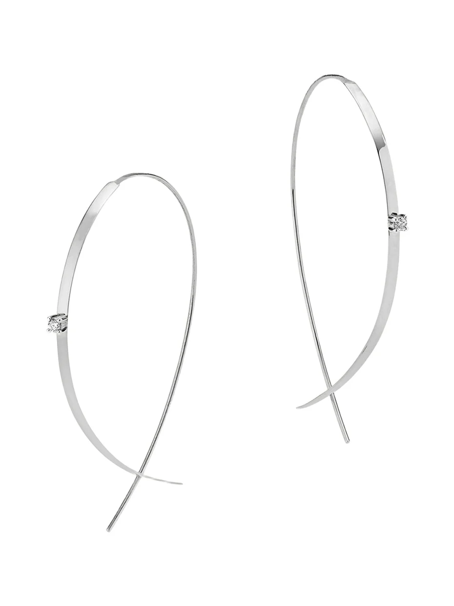 14K Gold Small Flat Diamond Hoop Earrings