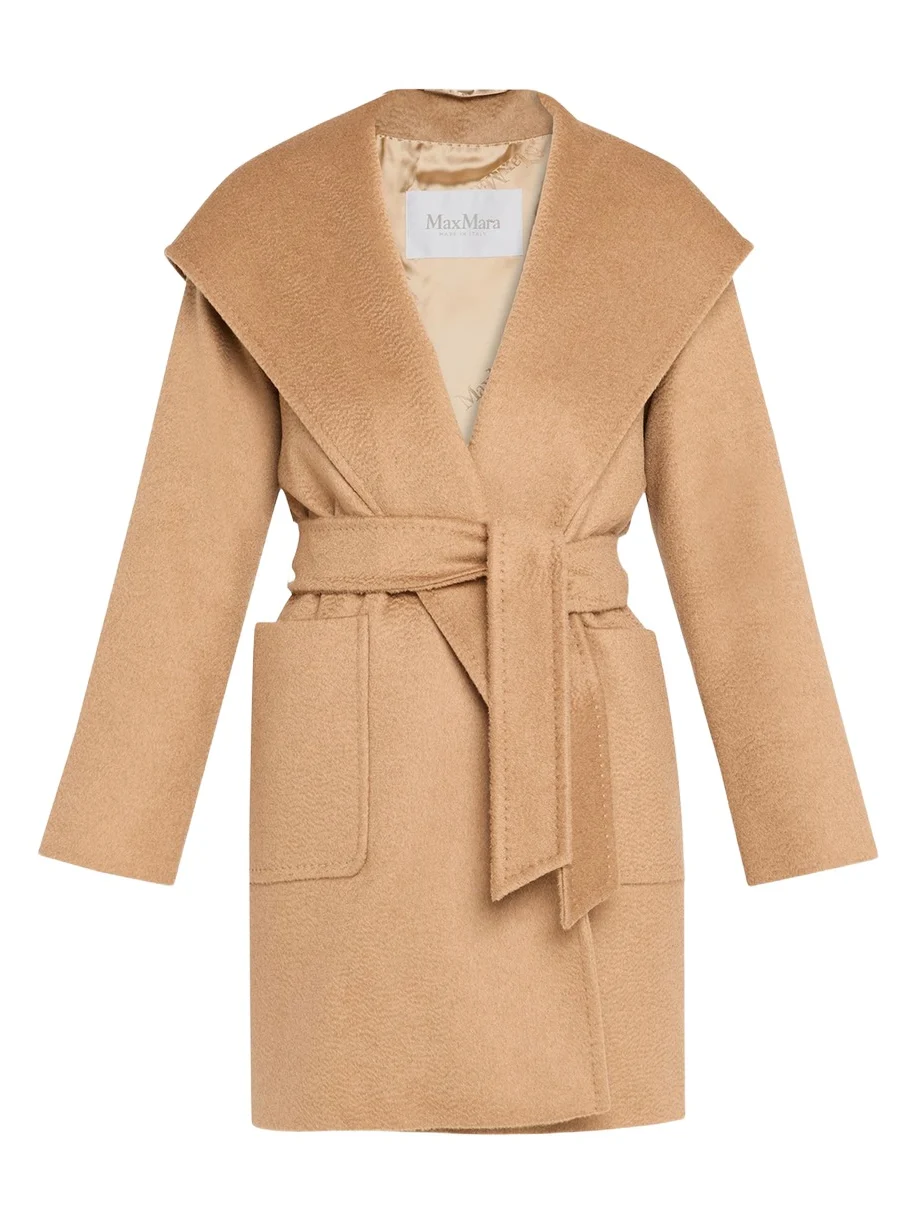 Max Mara Rialto Camel Hair Belted Short Hooded Coat