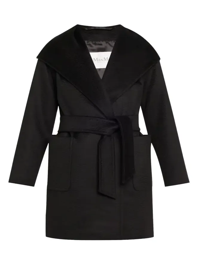 Rialto Camel Hair Belted Short Hooded Coat