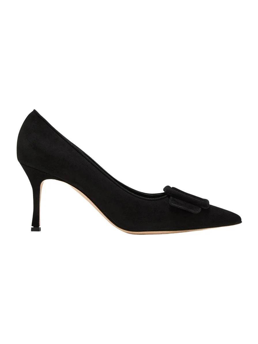 Manolo Blahnik Maysale Suede Pointed-Toe Buckle Pumps