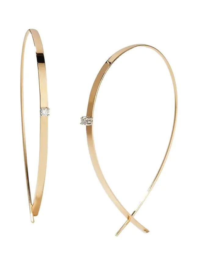 14K Gold Small Flat Diamond Hoop Earrings 14K Gold Small Flat Diamond Hoop Earrings