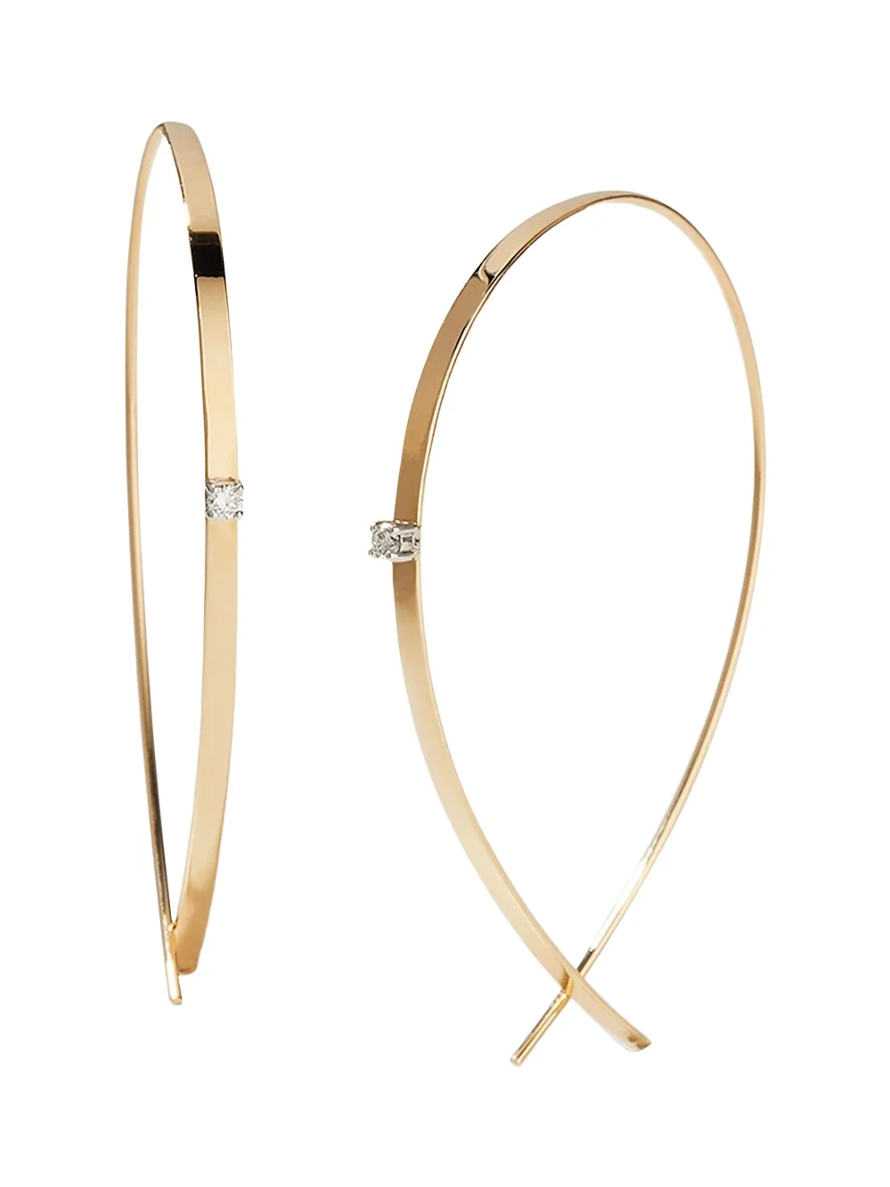 14K Gold Small Flat Diamond Hoop Earrings