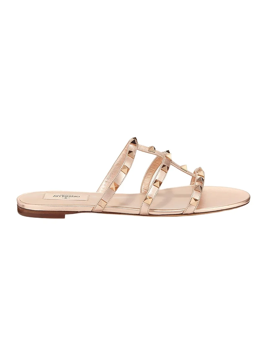 Rockstud Metallic City Flat Slide Sandals Rockstud Metallic City Flat Slide Sandals