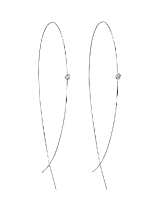 14K Gold Large Upside Down Hoops with Diamonds 14K Gold Large Upside Down Hoops with Diamonds