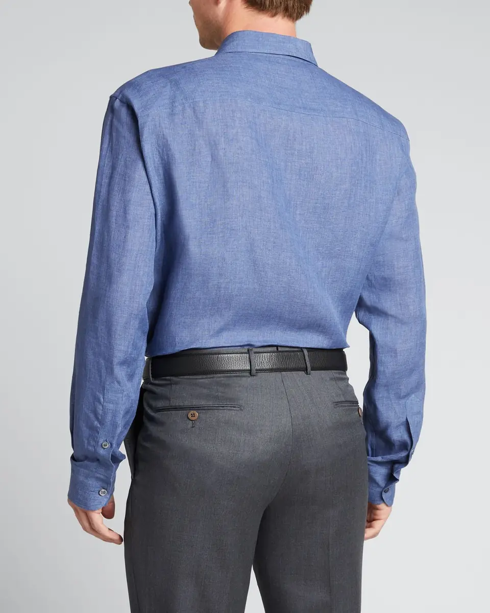 Brioni Men's Solid Linen Sport Shirt | Thumbnail 2