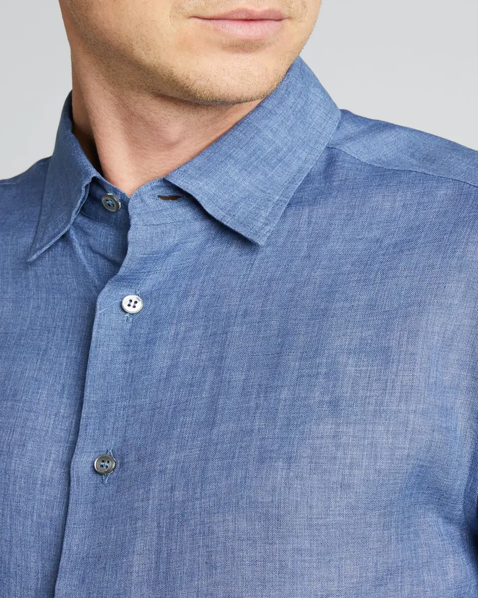 Brioni Men's Solid Linen Sport Shirt | Thumbnail 4