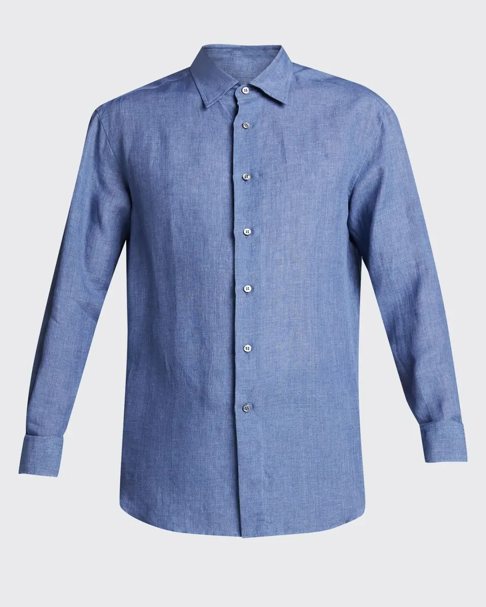 Brioni Men's Solid Linen Sport Shirt | Thumbnail 5