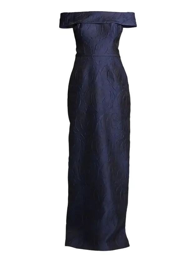 Off-Shoulder Jacquard Column Gown