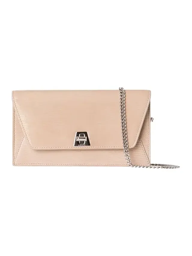 Anouk Lizard-Print Clutch Bag w/ Chain