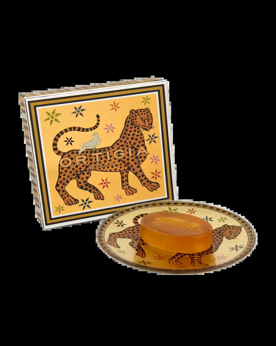 ORTIGIA 1.4oz Ambra Nera Glass Plate & Soap Set | Thumbnail 2