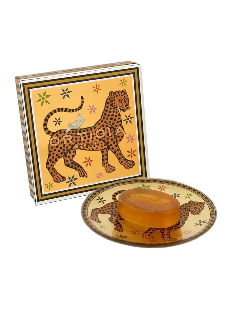ORTIGIA 1.4oz Ambra Nera Glass Plate & Soap Set