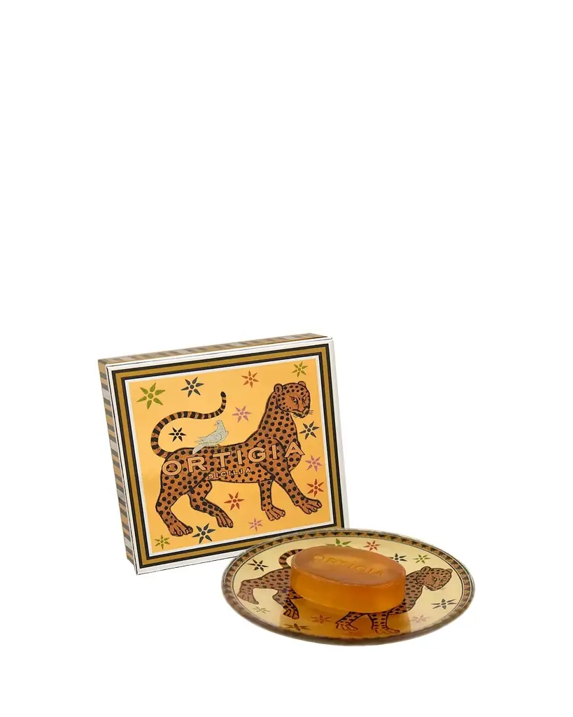 ORTIGIA 1.4oz Ambra Nera Glass Plate & Soap Set | Image 1 ORTIGIA 1.4oz Ambra Nera Glass Plate & Soap Set | Image 1