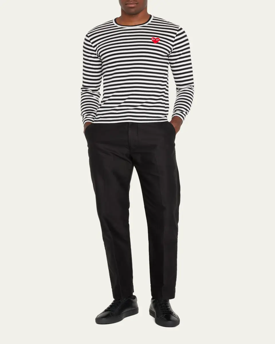 Comme des Garçons Men's Striped T-Shirt with Small Heart | Thumbnail 2