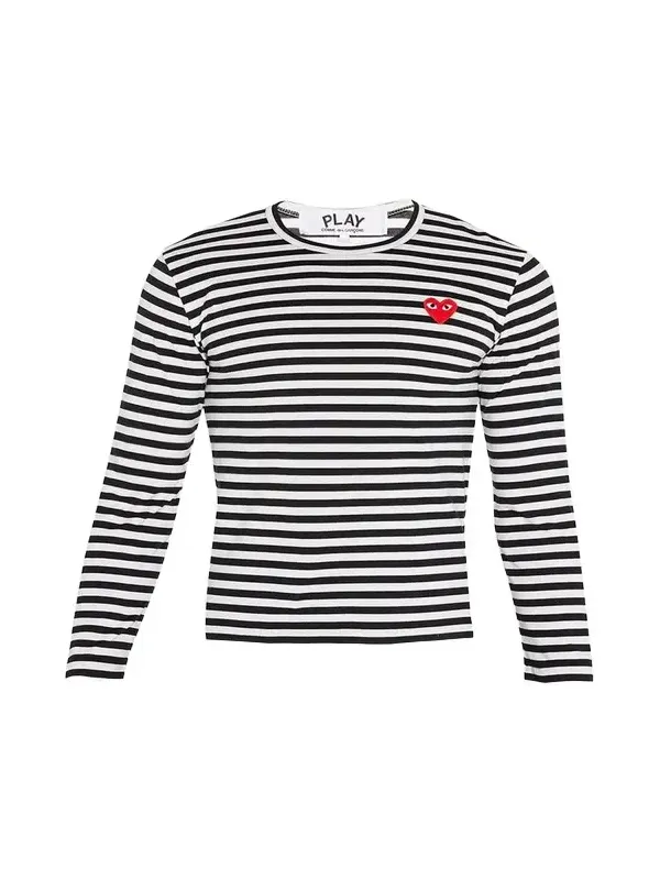 Comme des Garçons Men's Striped T-Shirt with Small Heart