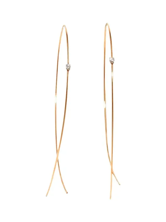 14K Gold Large Upside Down Hoops with Diamonds