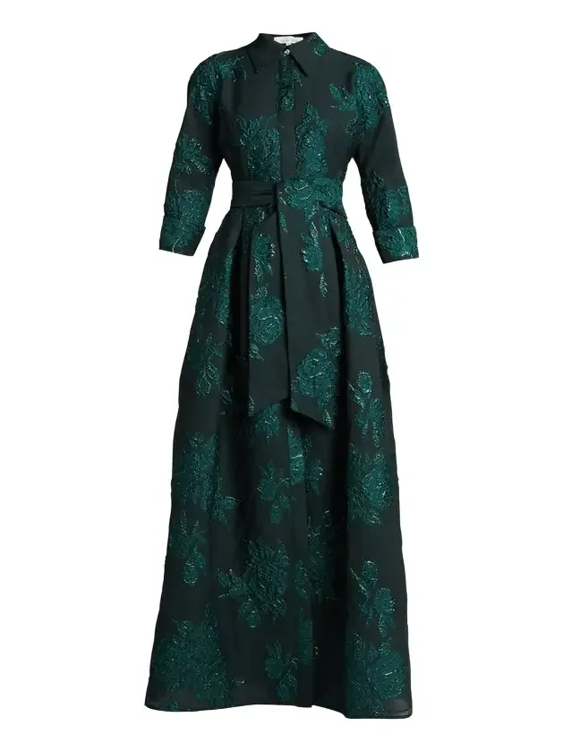 Belted Jacquard Shirtdress Gown Belted Jacquard Shirtdress Gown