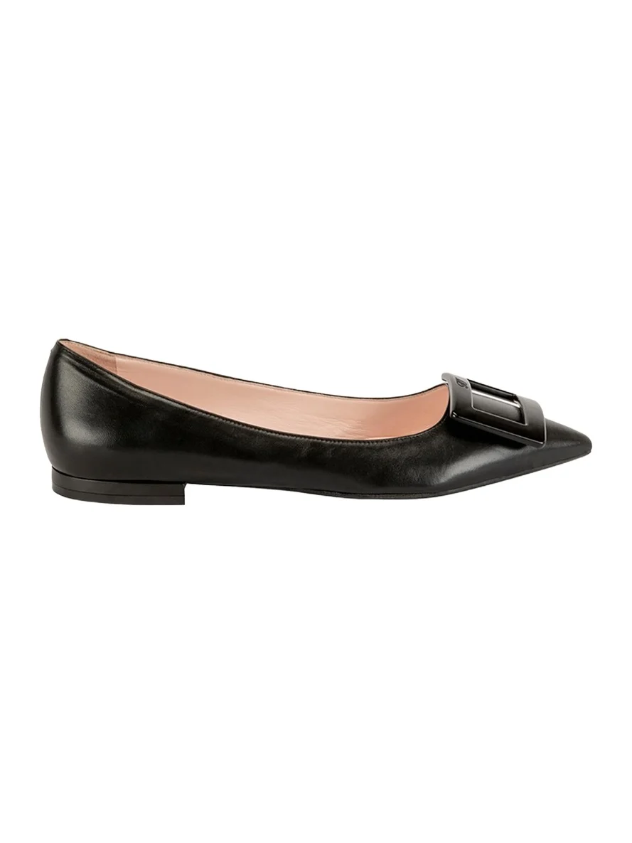 Roger Vivier Gommettine Leather Ballet Flats with Tonal Buckle