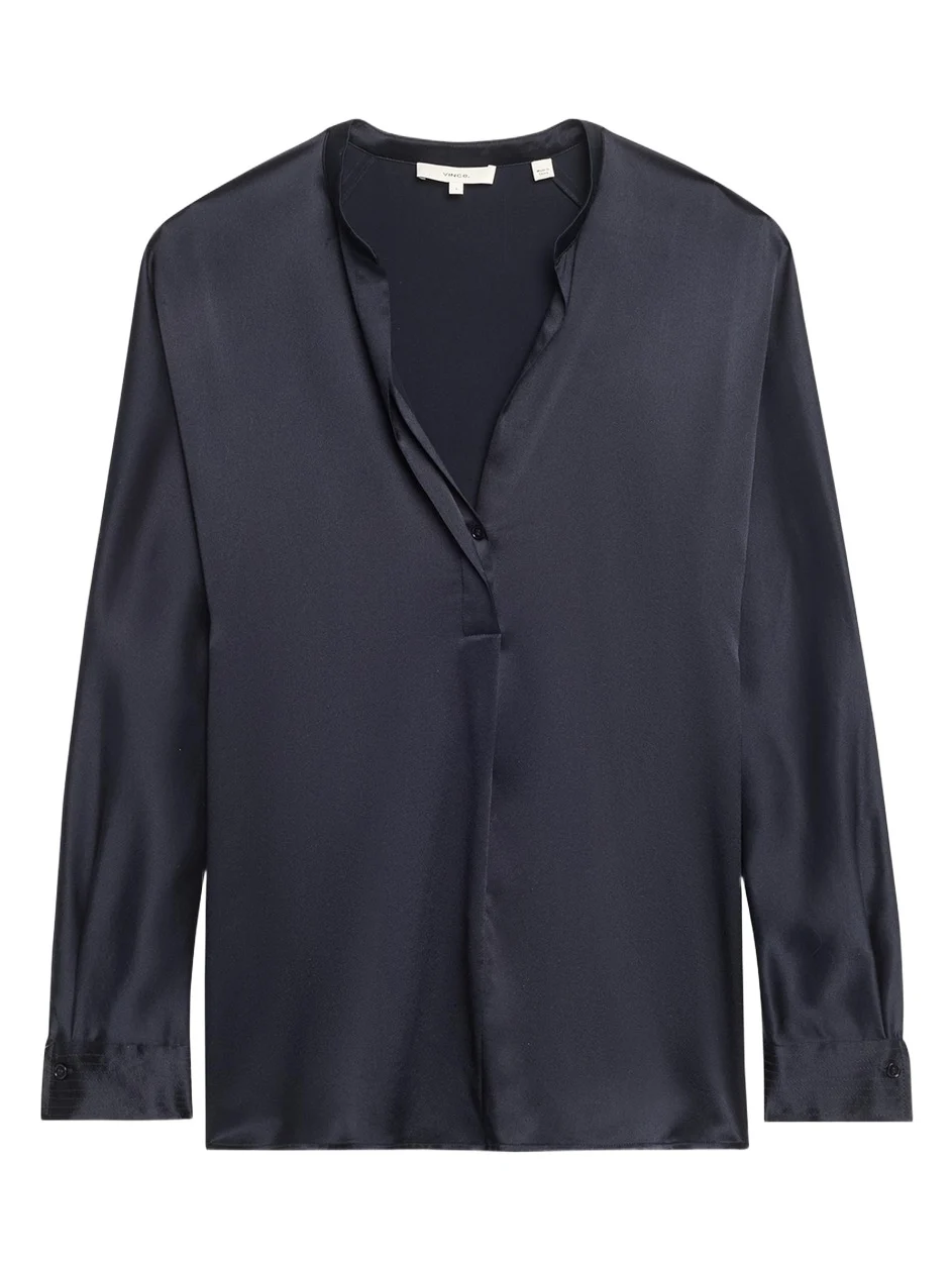 Vince Silk Band-Collar Blouse