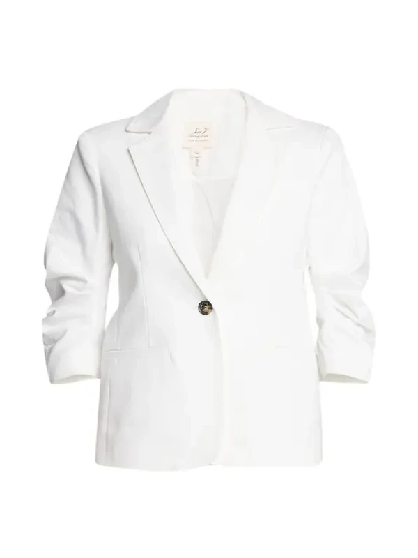 Khloe 3/4-Sleeve White Denim Blazer