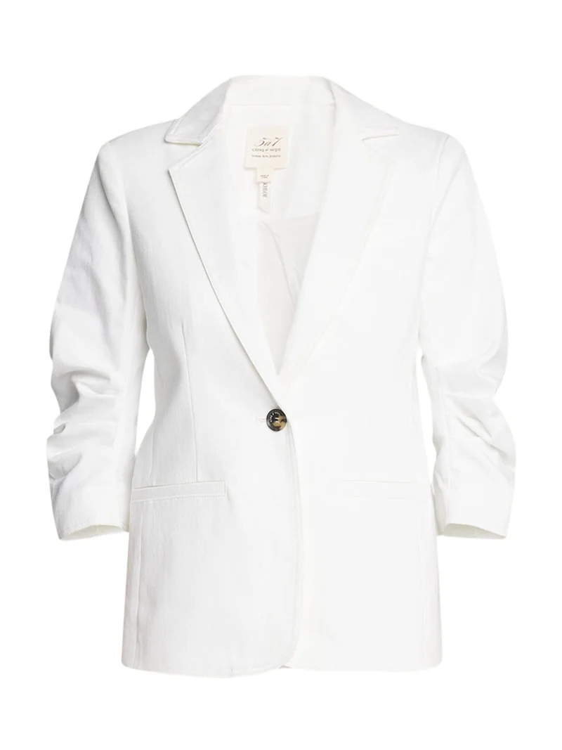 Khloe 3/4-Sleeve White Denim Blazer