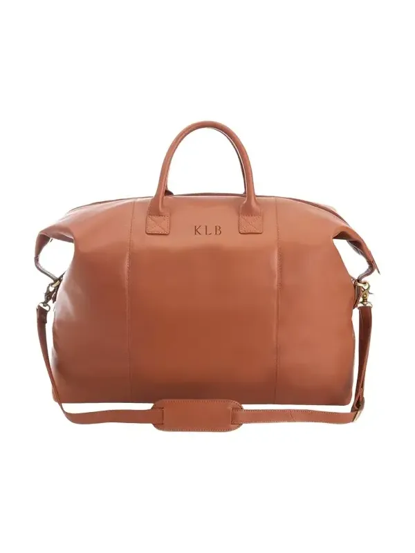 Monogrammed Leather Weekender Duffel Bag, Personalized