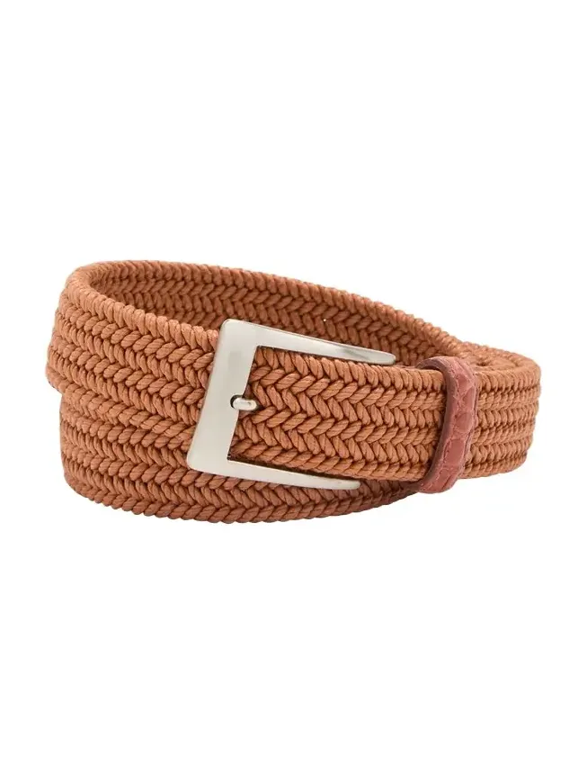 Men's Stretch Woven Belt with Alligator Trim Men's Stretch Woven Belt with Alligator Trim