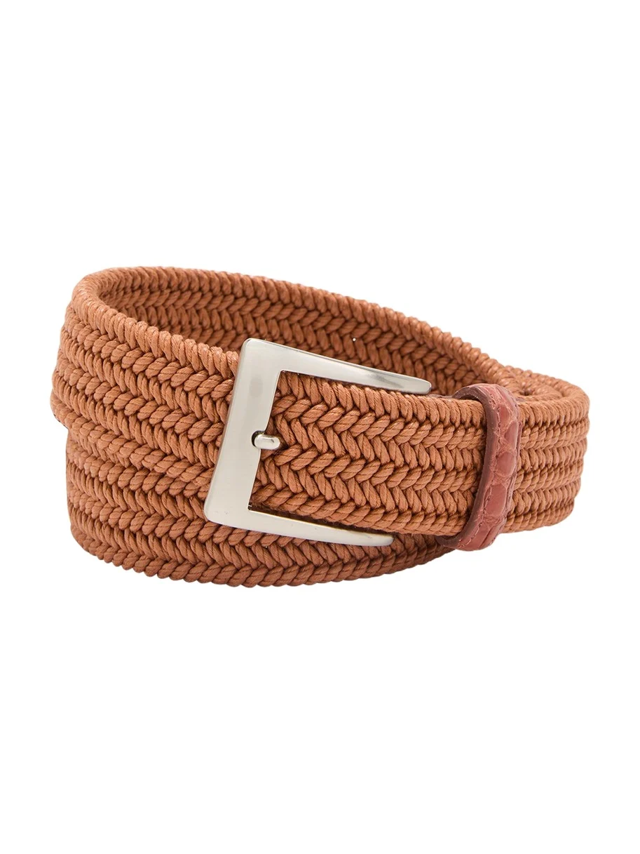 W. Kleinberg Men's Stretch Woven Belt with Alligator Trim
