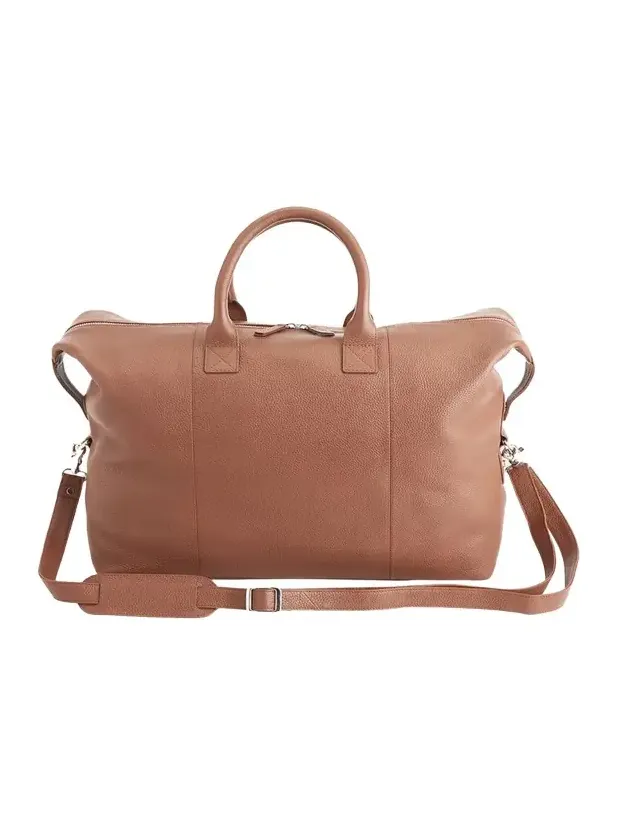 Monogrammed Leather Duffel Bag with Suitcase Handle Strap Monogrammed Leather Duffel Bag with Suitcase Handle Strap