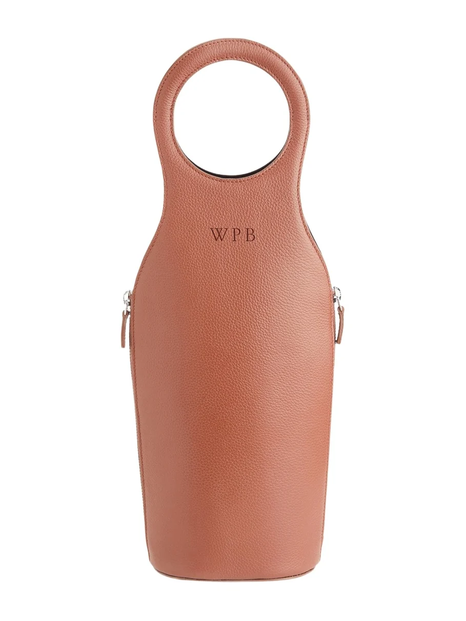 Royce New York Monogrammed Leather Wine Champagne Bottle Carrying Case, Personalized
