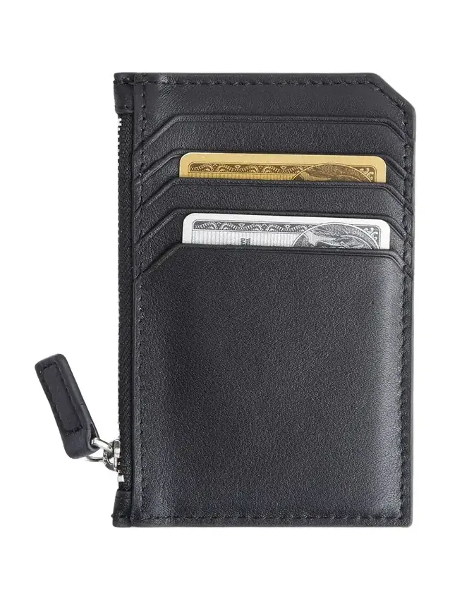 Monogrammed Zippered Leather Credit Card Case, Personalized