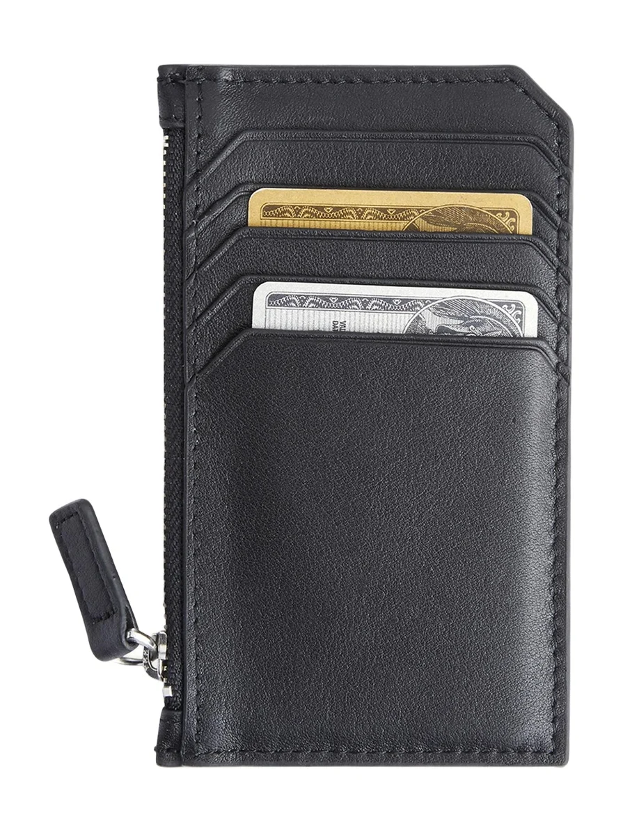 Monogrammed Zippered Leather Credit Card Case, Personalized