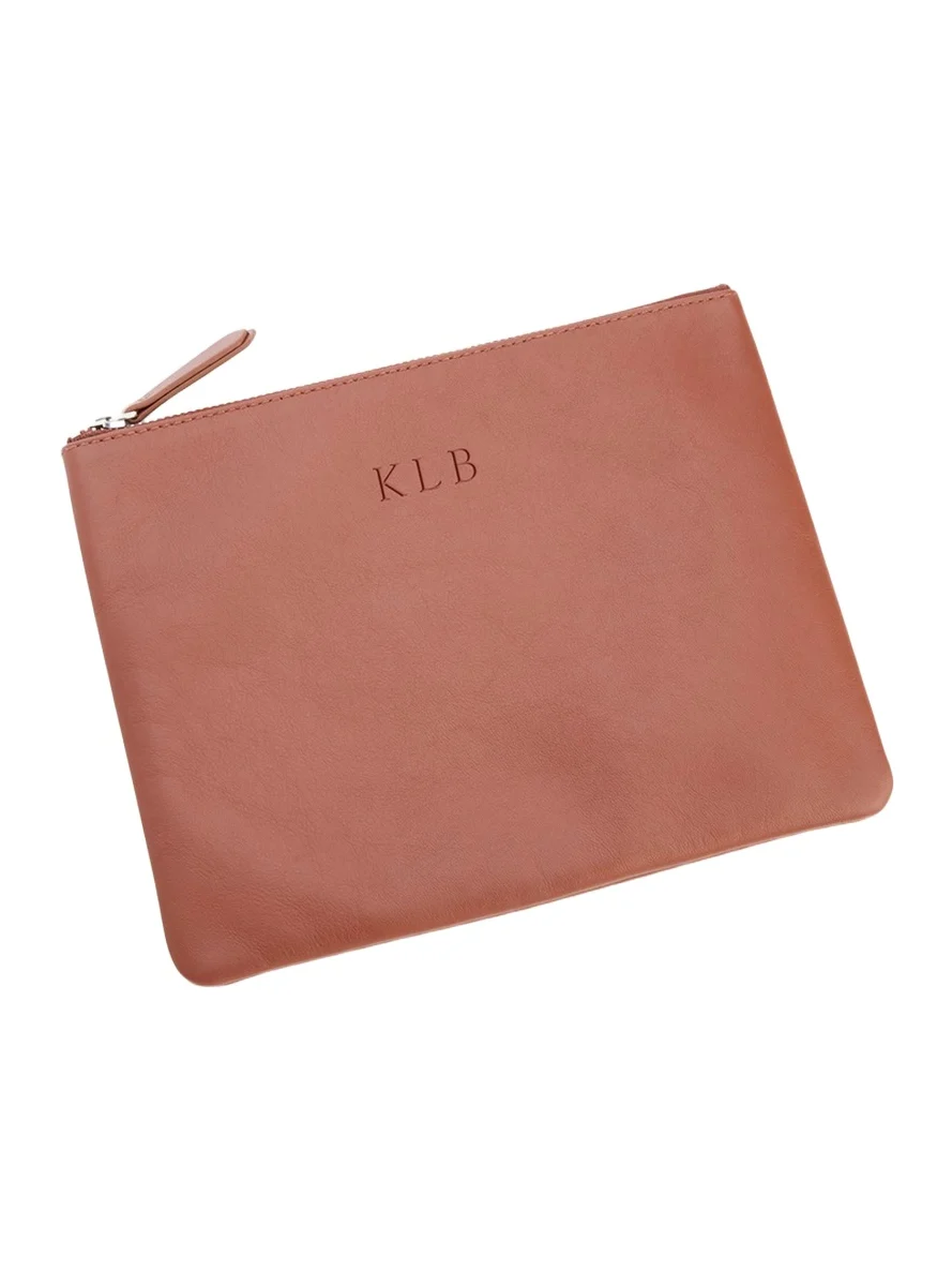 Royce New York Monogrammed Leather Zuppered Travel Organizer Pouch, Personalized