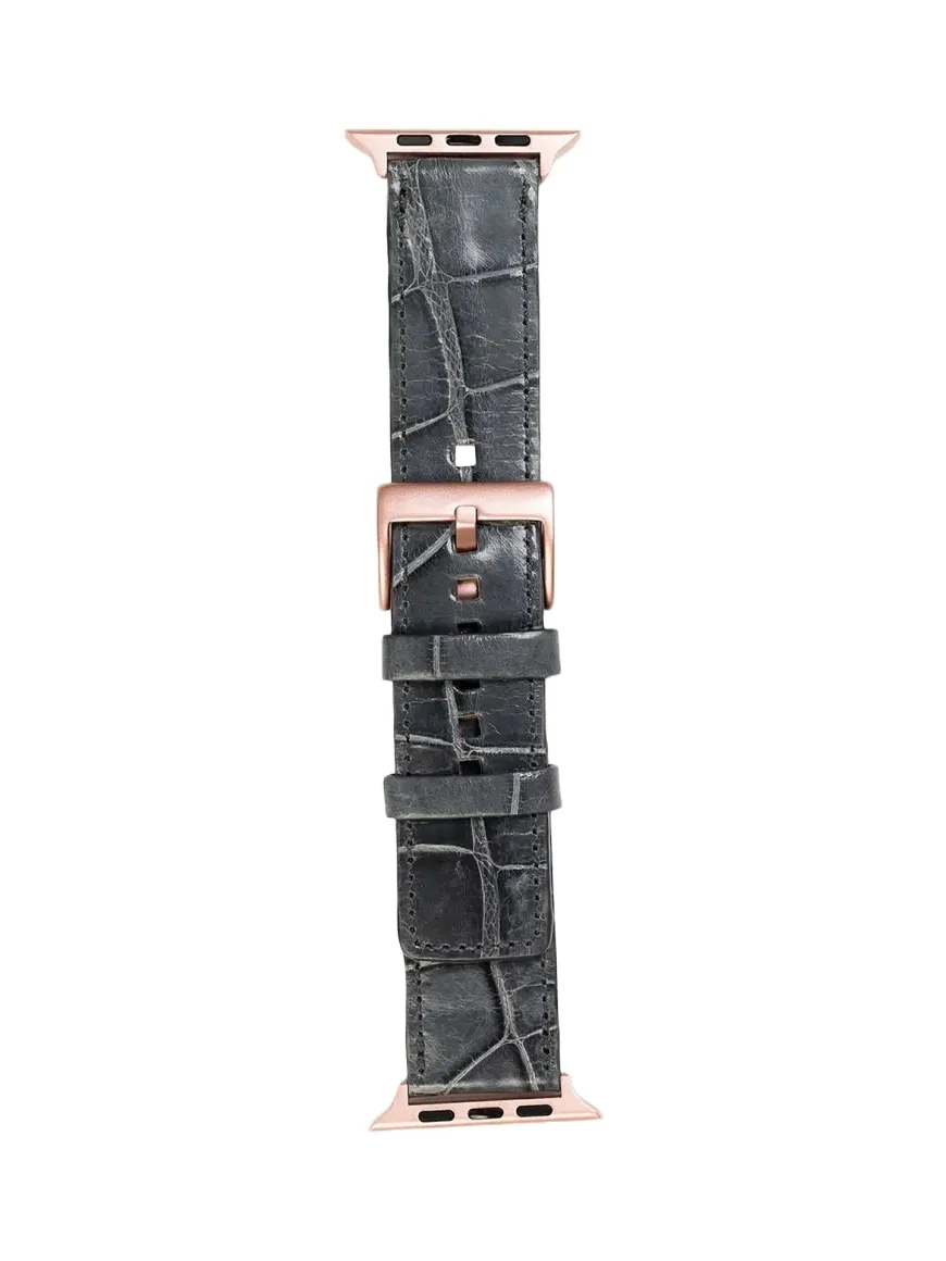 Abas Men's Apple Watch Alligator Watch Strap, Rose Gold Finish