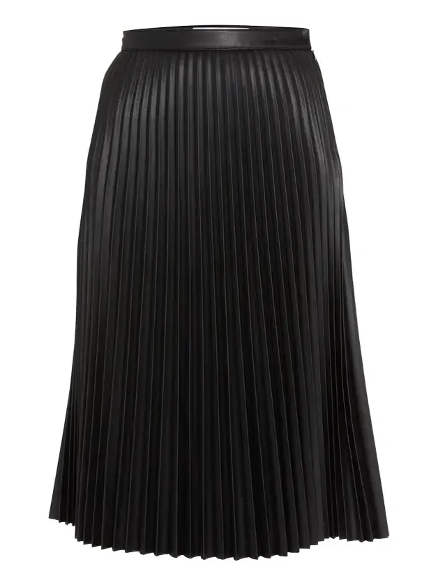 Pleated Vegan Leather Midi Skirt