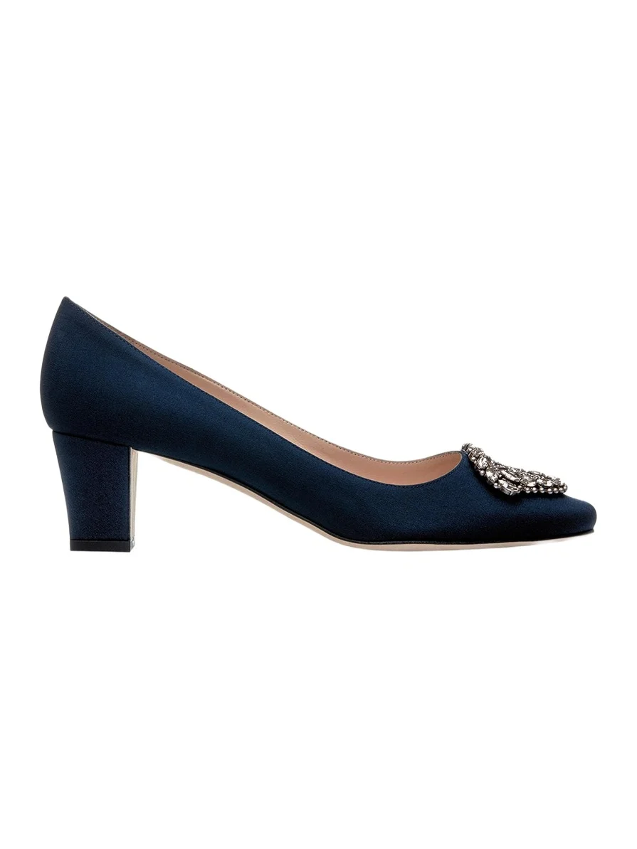 Manolo Blahnik Okkatto Crystal Silk Block-Heel Pumps