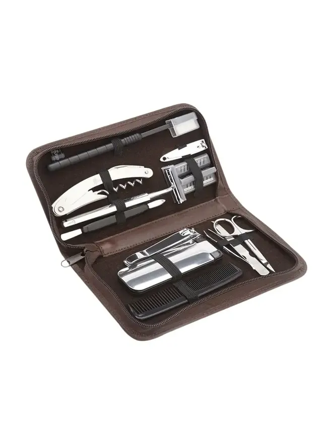 Monogrammed Leather Travel Grooming Toiletry Kit, Personalized