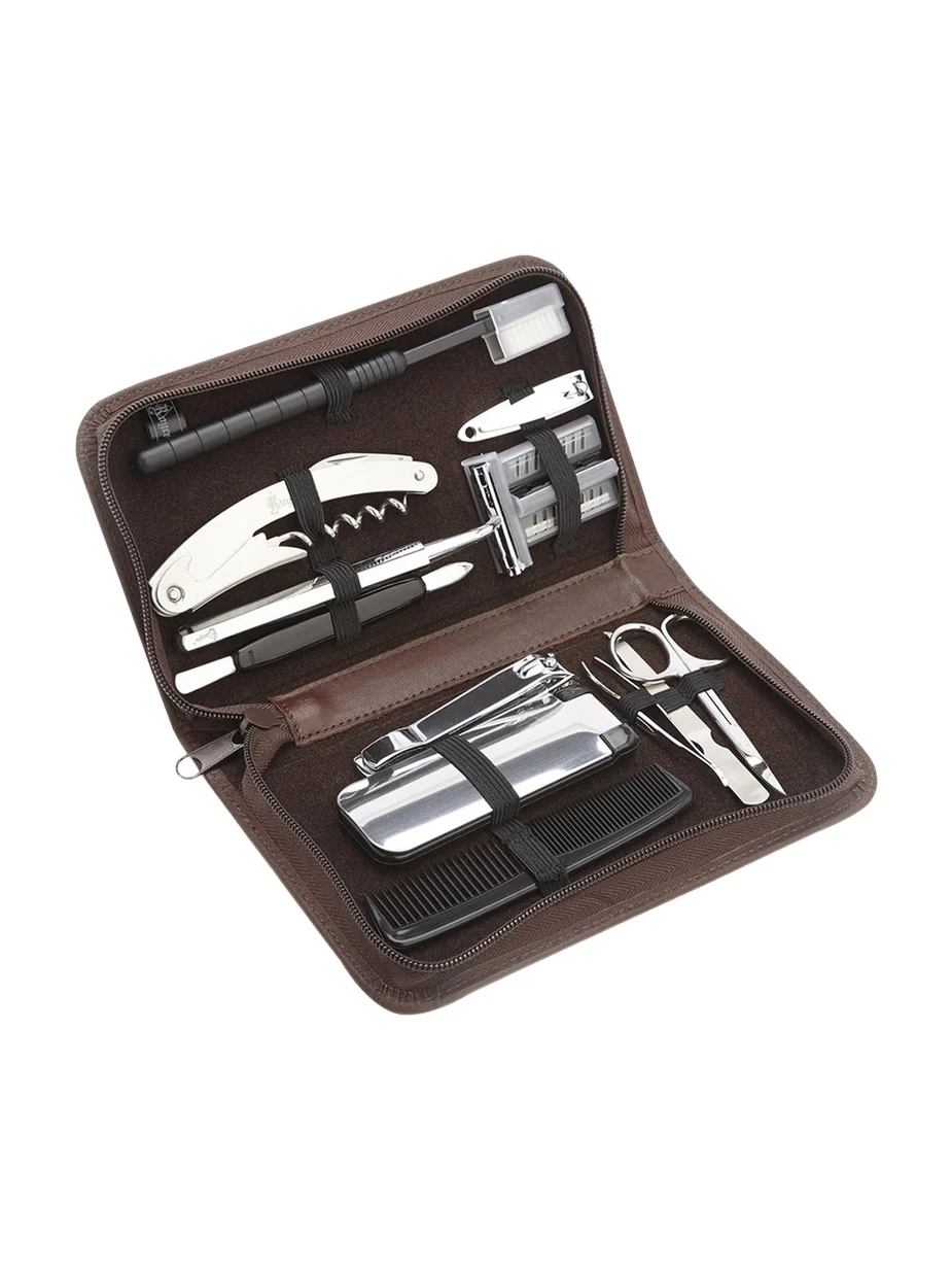 Monogrammed Leather Travel Grooming Toiletry Kit, Personalized