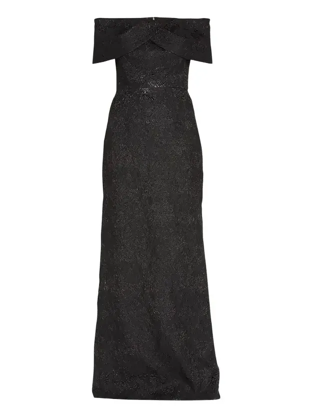 Off-Shoulder Jacquard Column Gown