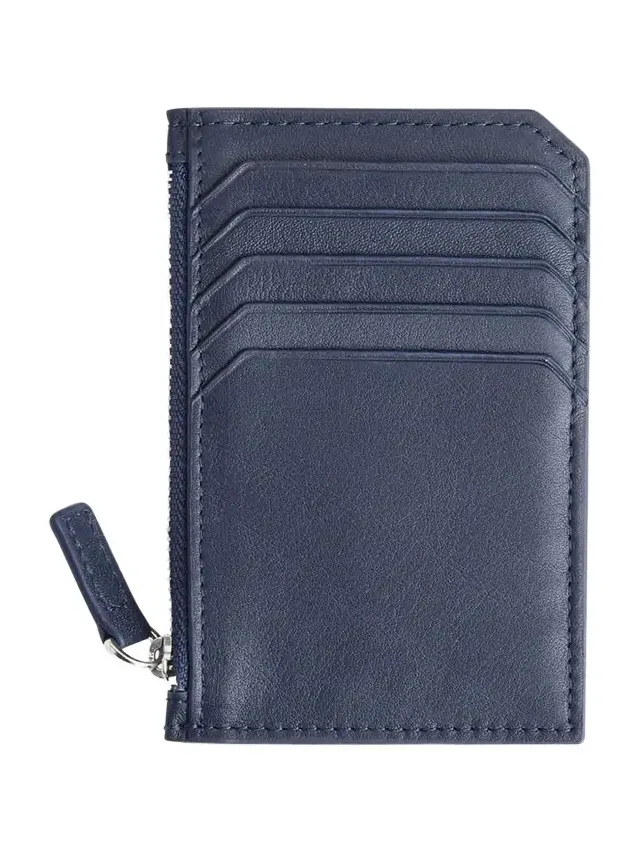 Monogrammed Zippered Leather Credit Card Case, Personalized