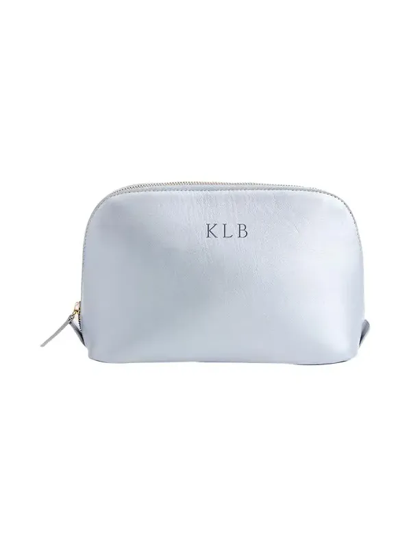 Monogrammed Large Leather Cosmetic Bag, Personalized Monogrammed Large Leather Cosmetic Bag, Personalized